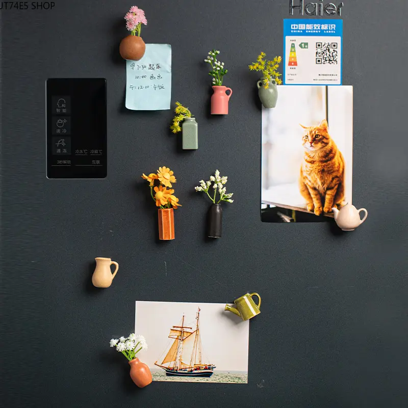Pastoral Ceramic Vase Fridge Magnet, Long Lasting 3D Decorative Hydroponic Home Decor Ornament, Water Resistant for Refrigerators and Iron Lockers