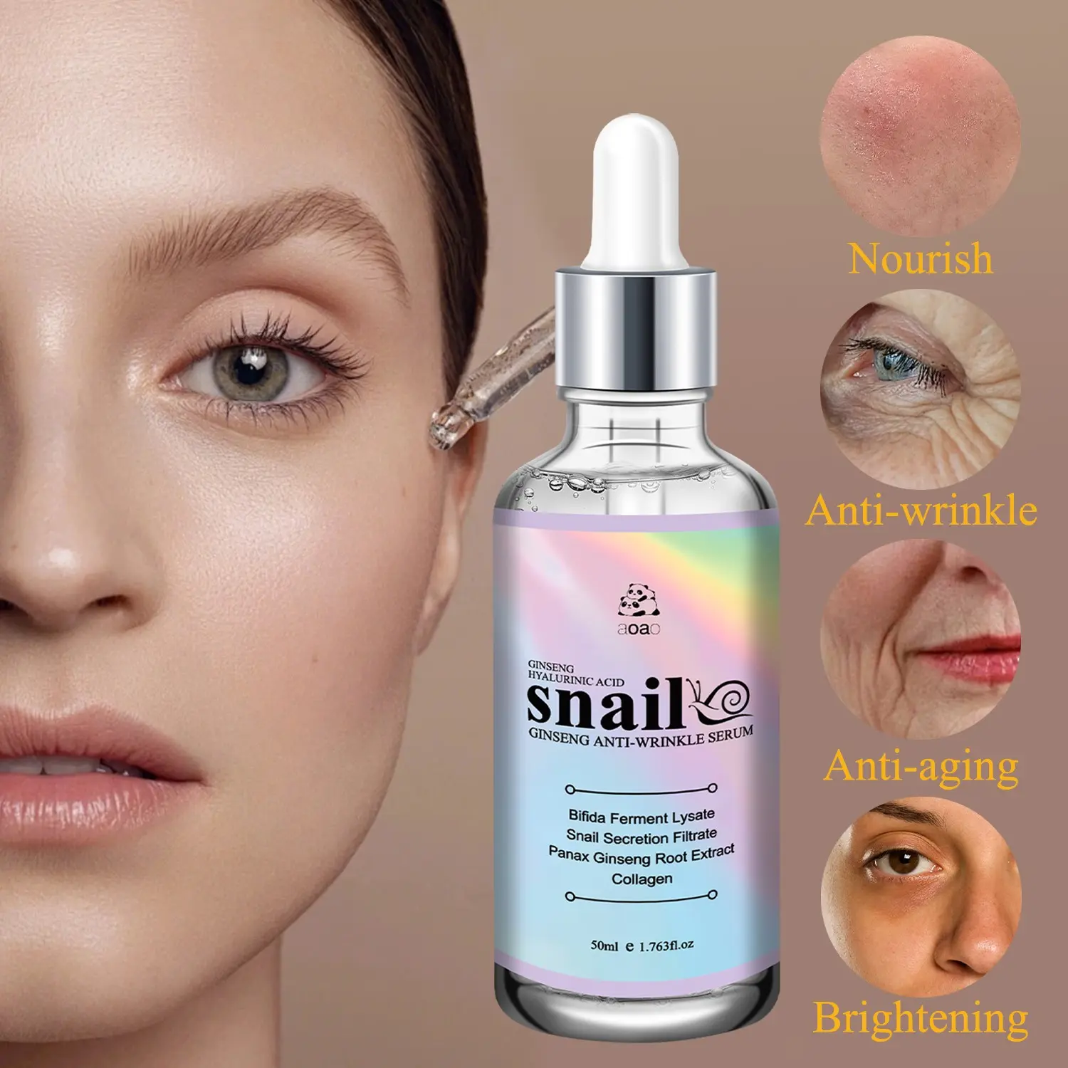 Snail Essence Serum Brightening Whitening, Improves Dark Skin Tone, Hydrates Moisturizes, Controls Oil, Tightens Smooths Pores, 50ML