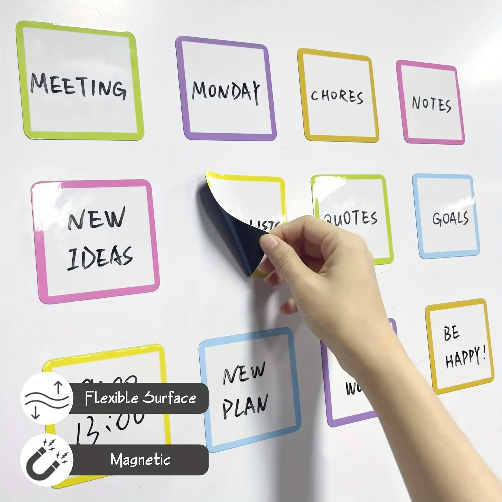 48 reusable magnetic sticky notes, refrigerator magnetic stickers, magnetic erasable labels with 4 whiteboard pens, suitable for whiteboards, refrigerators, cabinets, doors - perfect choice for office and classroom organization and home reminders