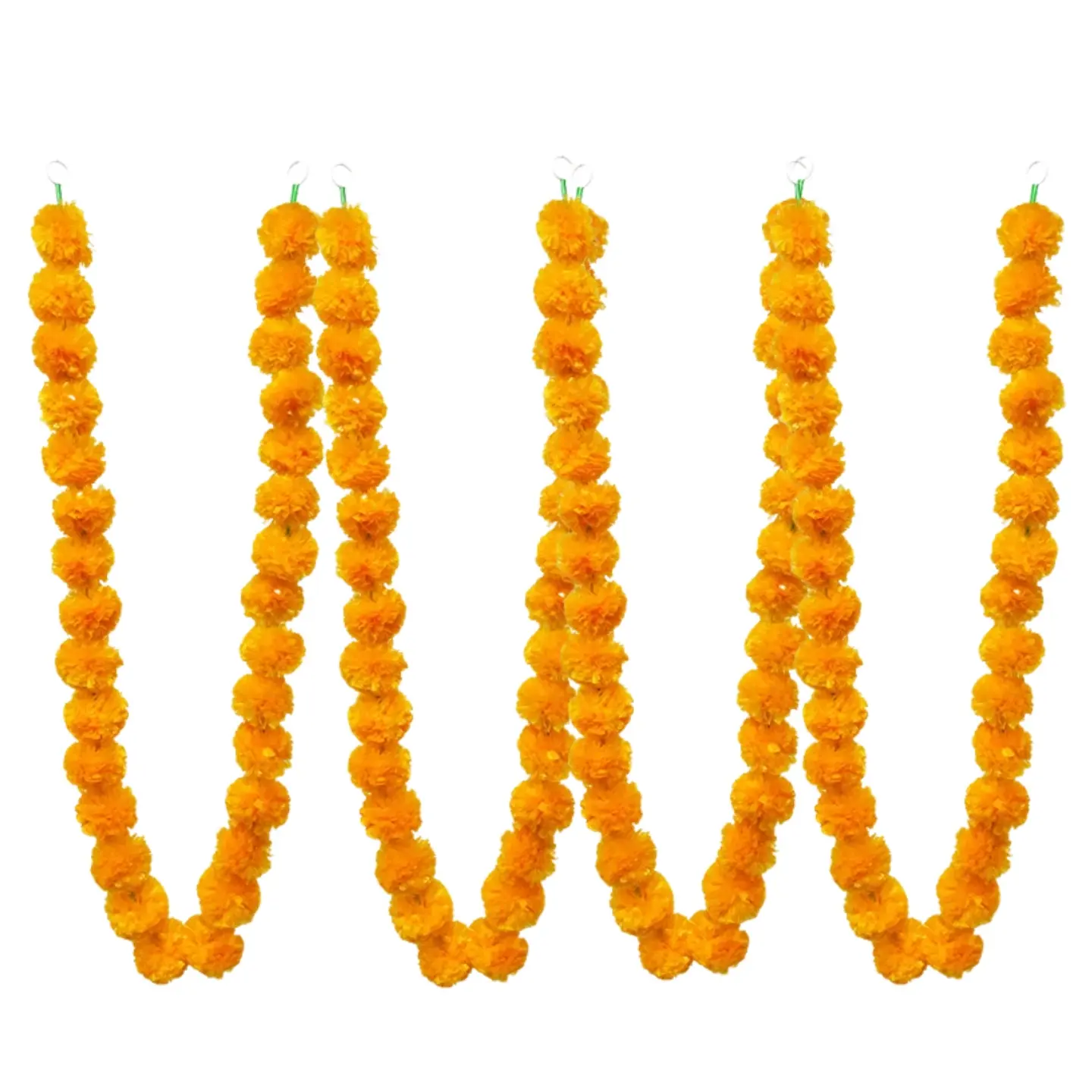 4 Pcs Long Marigold Garland for Festive Decoration, Hanging Garland, 5 Feet Artificial Orange Marigold Flowers Indian Pooja Diwali Home Wedding Mantle Decor，Mexican Day of the Dead, Halloween decorations