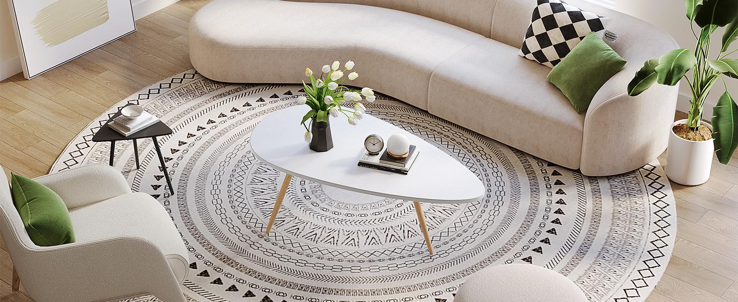 Modern Coffee Table White Oval Coffee Tables for Living Room Simple Center Table for Small Space Home Office Easy Assembly 22.2" D x 42.5" W x 17.1" H, White