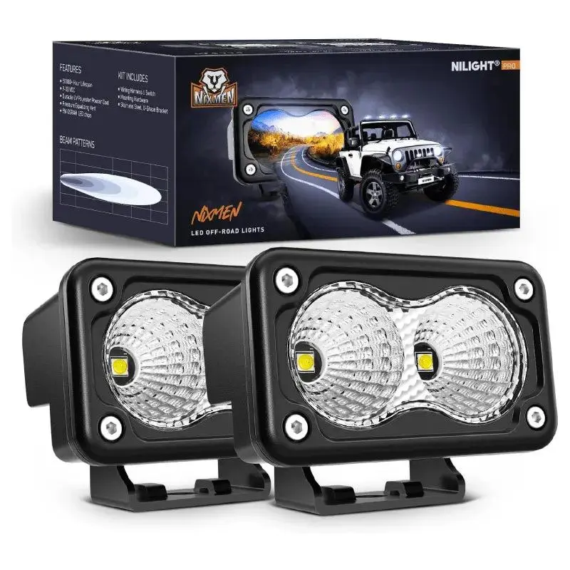 Nilight 3-Inch 20W 1160LM 60° Flood LED Work Light Pods (Pair) - Mountable, Waterproof, Built-in EMC, 10-30V DC, Long Lifespan (50,000+ Hours), Offroad Floodlights for Jeeps