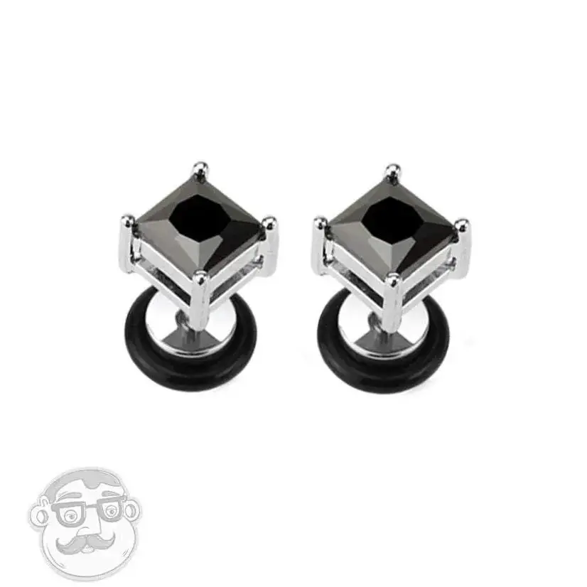 Stainless Steel Black CZ Diamond Stud Fake Plugs - Gauges