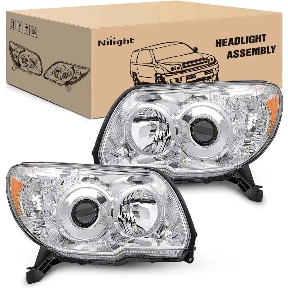 Nilight Headlight Assembly for 2006-2009 Toyota 4Runner, 2006-2009 Fit, Chrome Housing, Amber Reflector, IP65 Waterproof, Temperature-Resistant, Corrosion-Resistant, Dustproof, Fog-Free, Adjustable Beam, Plug-and-Play Easy Install, Ideal for Night Driving