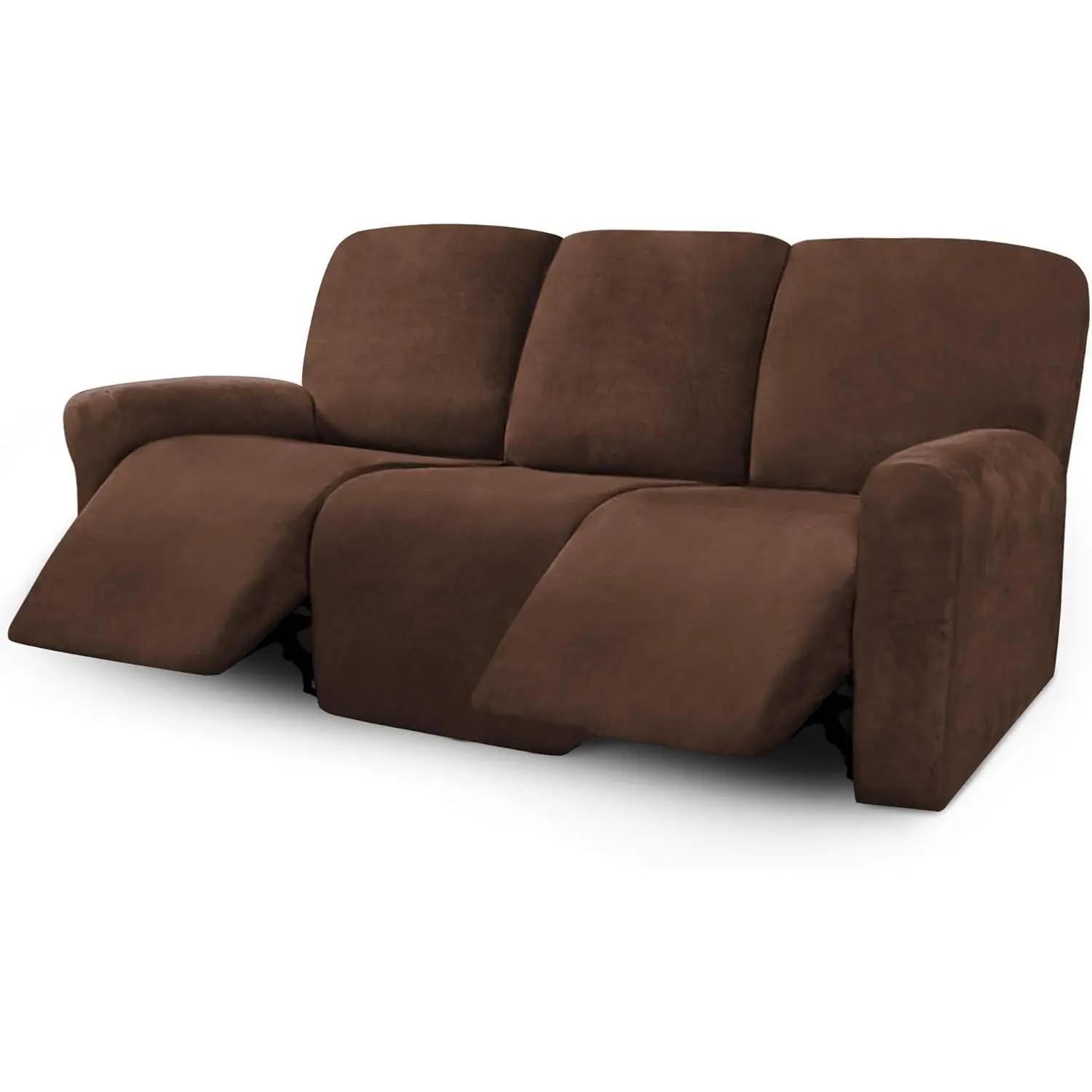 Velvet 8-Pieces Recliner Sofa Covers Stretch Reclining Couch Covers for 3 Cushion Reclining Sofa Slipcovers Furniture Covers Thick Soft Washable (3 Seater Recliner Cover, Chocolate)