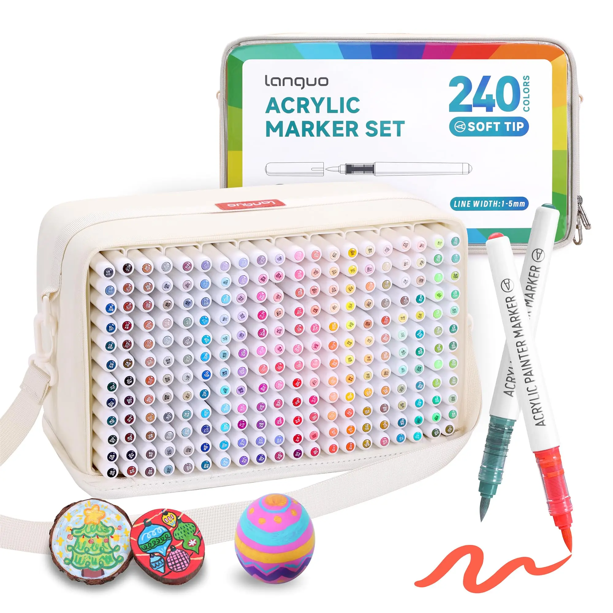 Lang Guo 240 Colors Acrylic Paint Markers, Christmas gifts,Soft Brush Tip Marker Pens Set with Marker Bag,  Acrylic Paint Pens for Fabric, Wood, Stone, Canvas, Glass, Egg, Rock Painting, DIY Crafts and Art Supplies