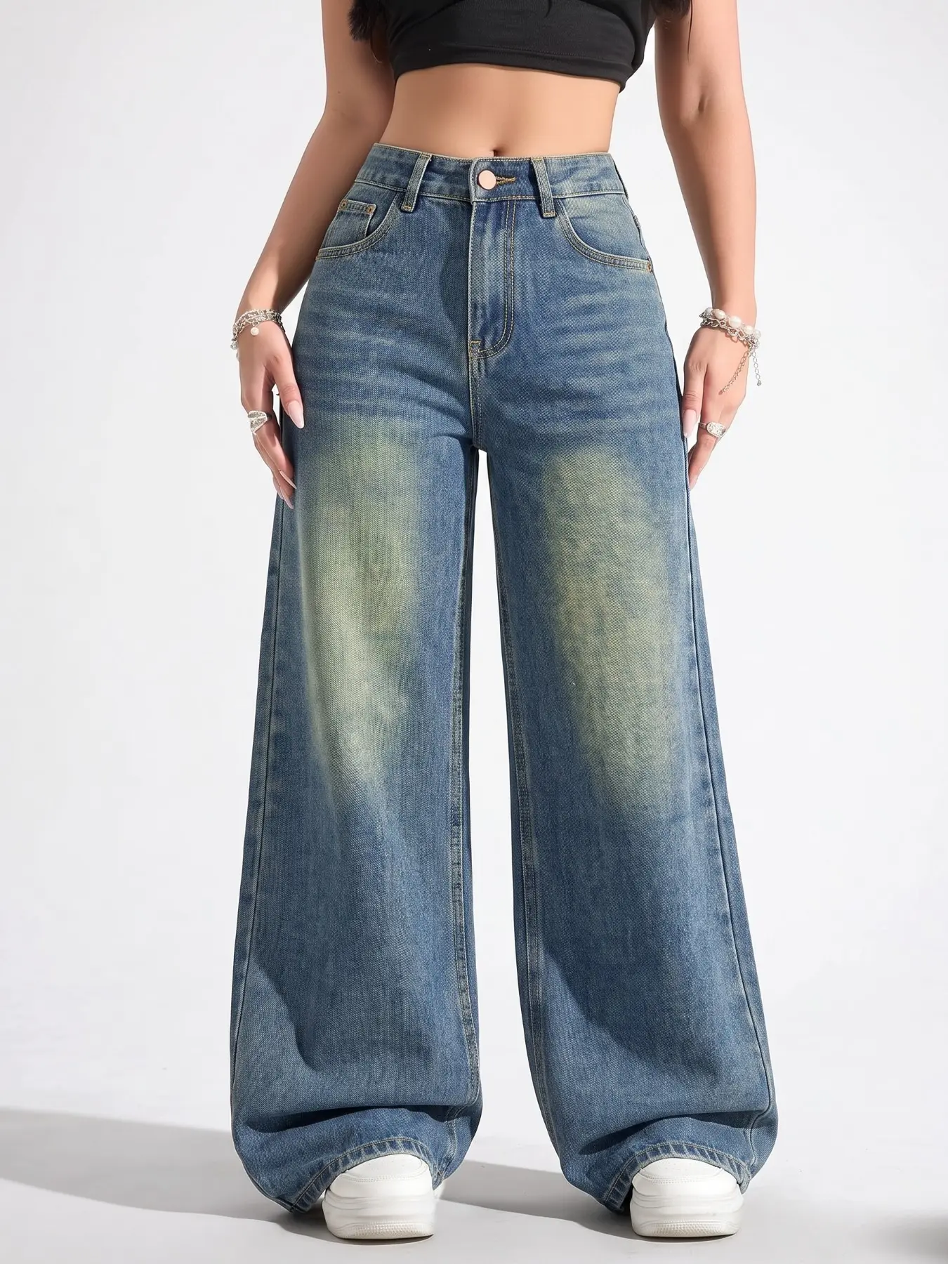 High Waisted Loose Baggy Wide Leg Jeans for Women, Distressed Vintage Denim Pants with Whiskering, Slimming Streetwear, Elegant Chic Style, Summer All Season Casual Bottoms