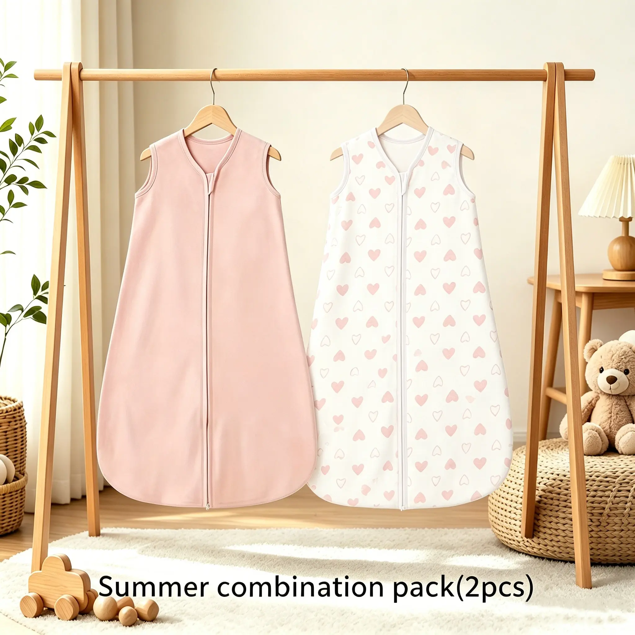 2-Pack Summer Newborn Infant Toddler Baby Sleep Sacks, Breathable Sleeveless Wearable Blanket, Dual Zipper Kick Prevention, Cute Print Design, 0-24 Months