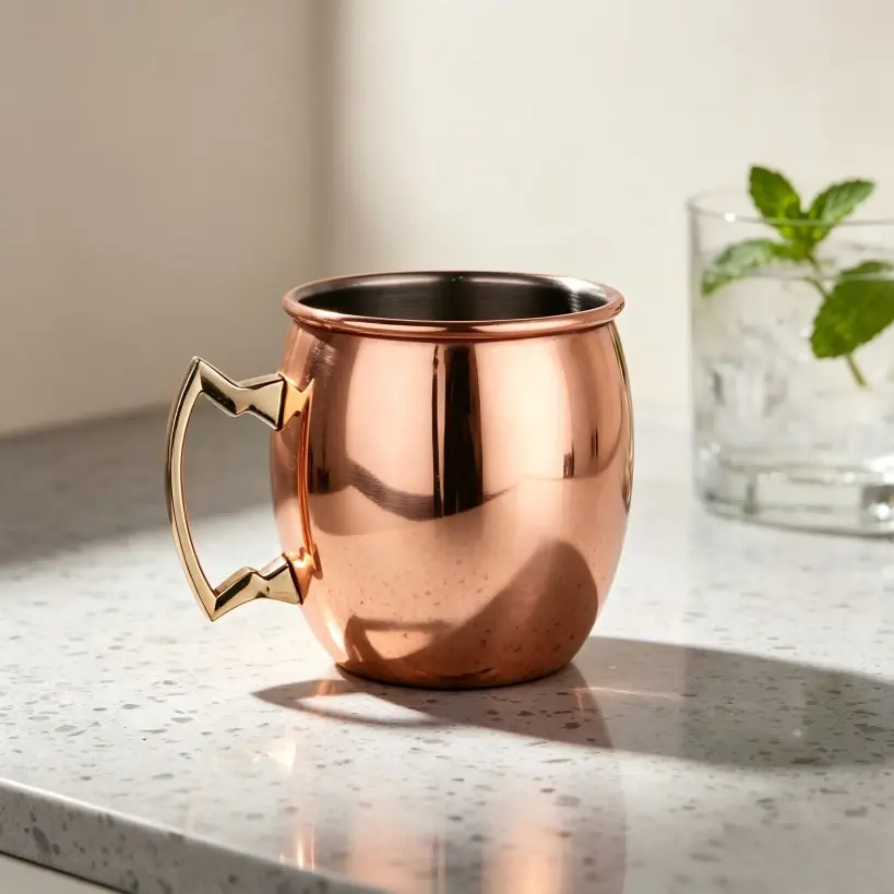 530ML Hammered Copper Moscow Mule Cup with Brass Handle, Cocktail Tumbler, Durable for Cold Drinks, Bar Party Decor, Gift for Bartenders