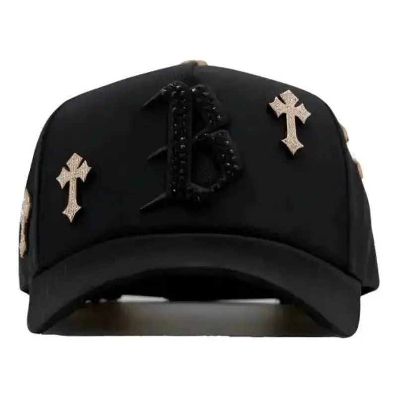 24K Gold Chrome Cross Rhinestone Streetwear Cap