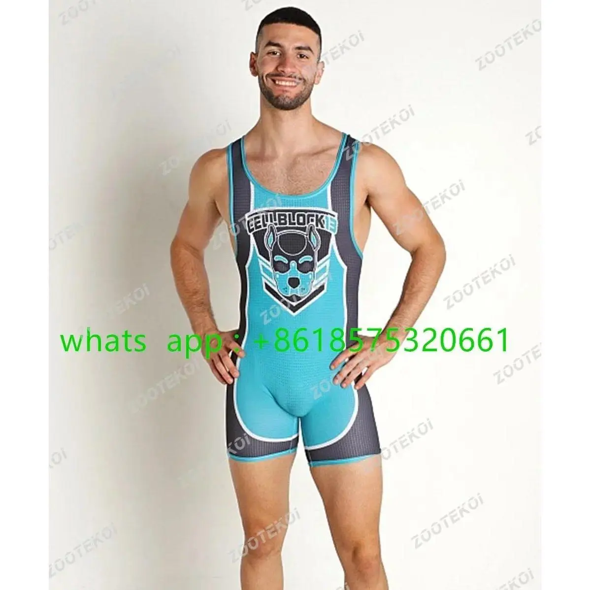 Men One-piece Jumpsuit Athletic Speedsuit Elasticity Sleeveless Wrestling Vest Tights Strength Weightlifting Competition Clothes