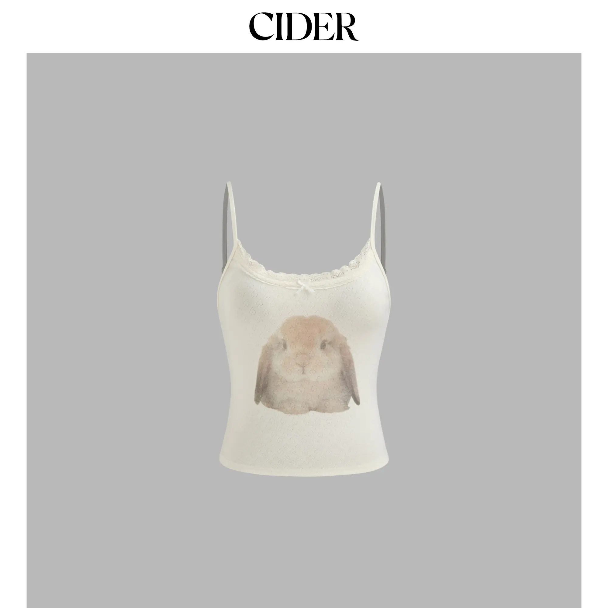 Cider [size 0-26] Scoop Neckline Rabbit Graphic Bowknot Lace Trim Cami Top