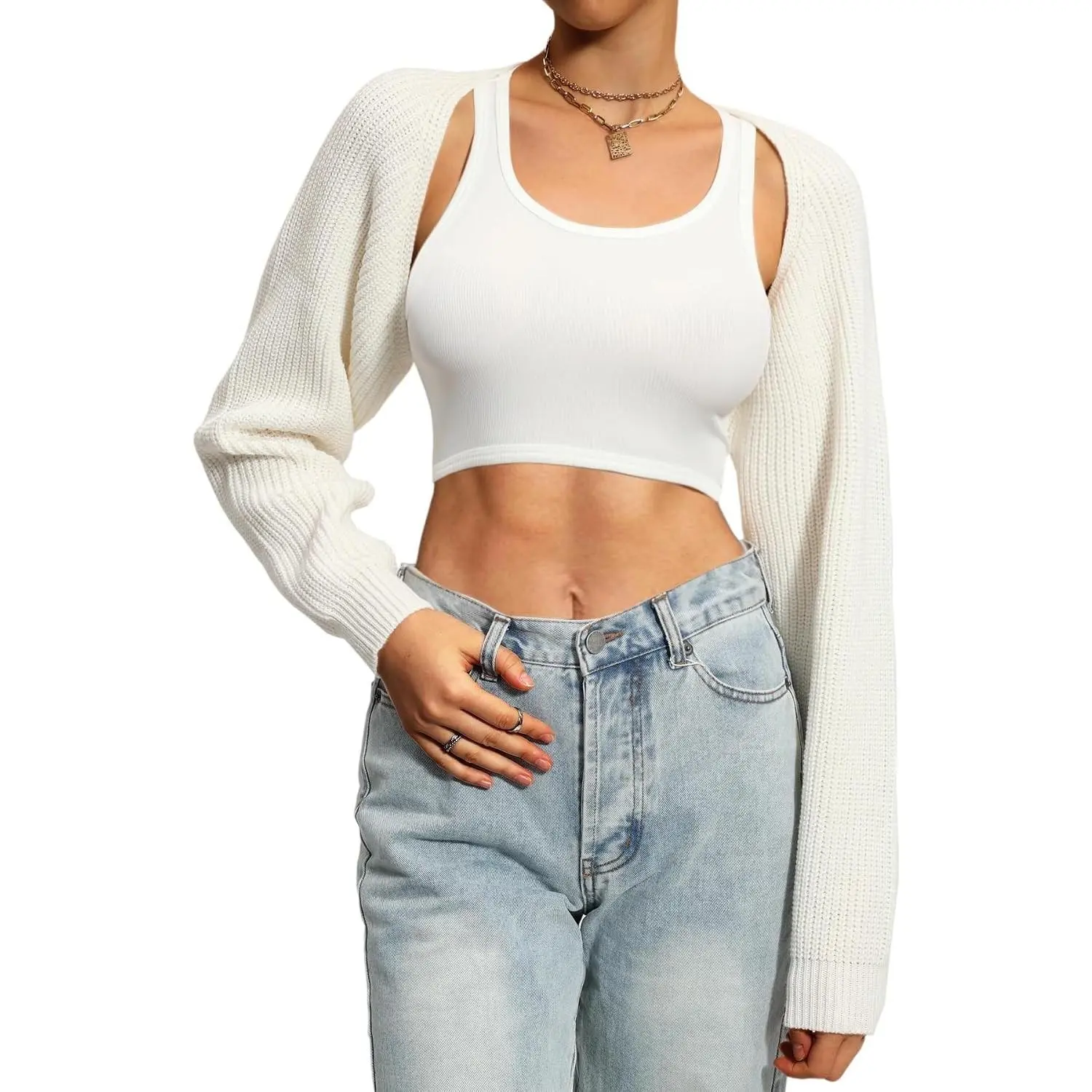 Women's Knit Bolero Shoulder Shrug Sweater - Long Sleeve, Open, Cropped Cardigan Tops - Cute Casual Halloween Cosplay Sports & Outdoor Accessory Gift, Skirts, Crop Tops, Fabric, Ribbed, Knitwear, Soft, Loose, Outfits, Stretchy, Longsleeves, Crop Length, A