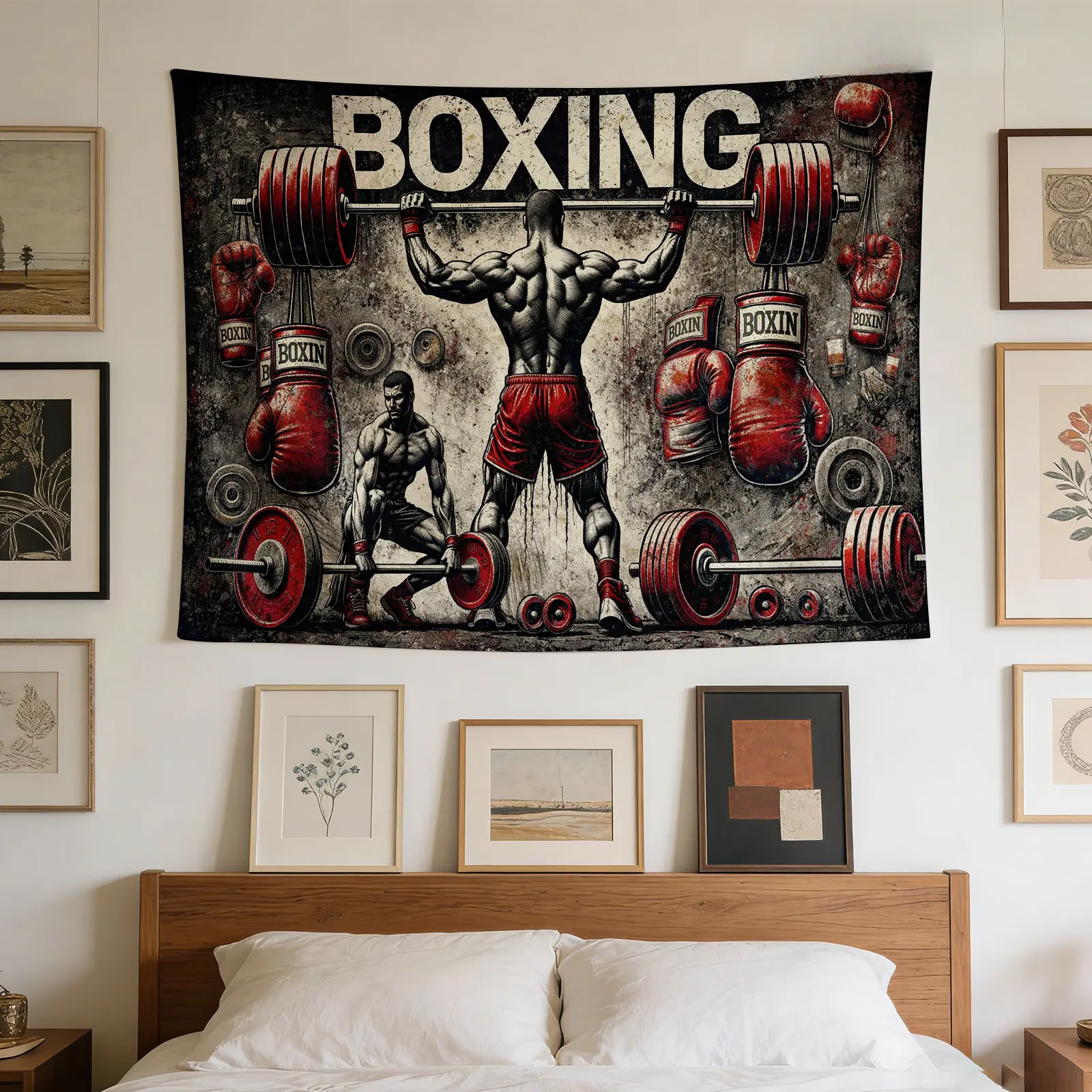 1Print Tapestry+ Boxing, Strength Training, Muscular Physique, Retro Style+Holiday Gift, Home Decor, Party Backdrop, Landscape Wall Art, Nature-Inspired Design, Suitable for Multiple Settings