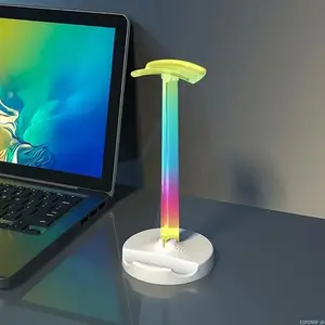 RGB Gaming Headphone Stand with Dynamic Multi-Light Modes, Built-in Desktop USB Extension Hub, Universal Over-Ear Headset Holder Rack, Plug & Play Gaming Desk Accessory for Cable Management & Cool Battlestation Decor