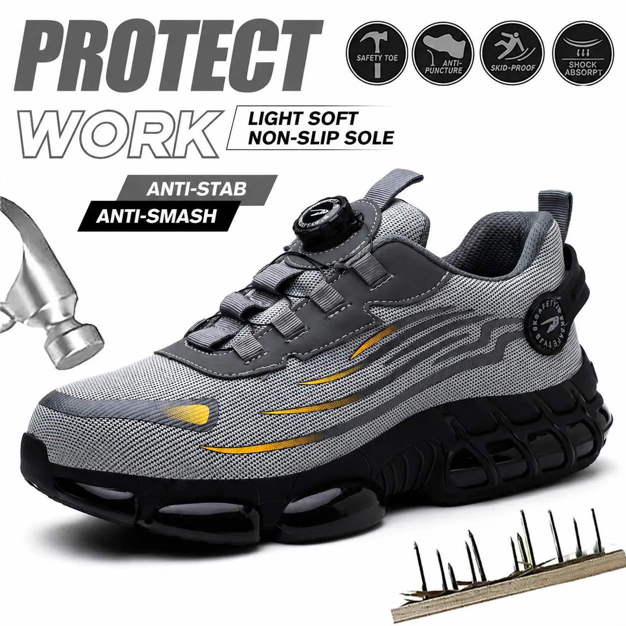 Men's Steel Toe Work Shoes Puncture Resistant Slip On Lightweight Breathable Safety Sneakers for Construction Warehouse Factory Workers tiktokshopbacktoschool