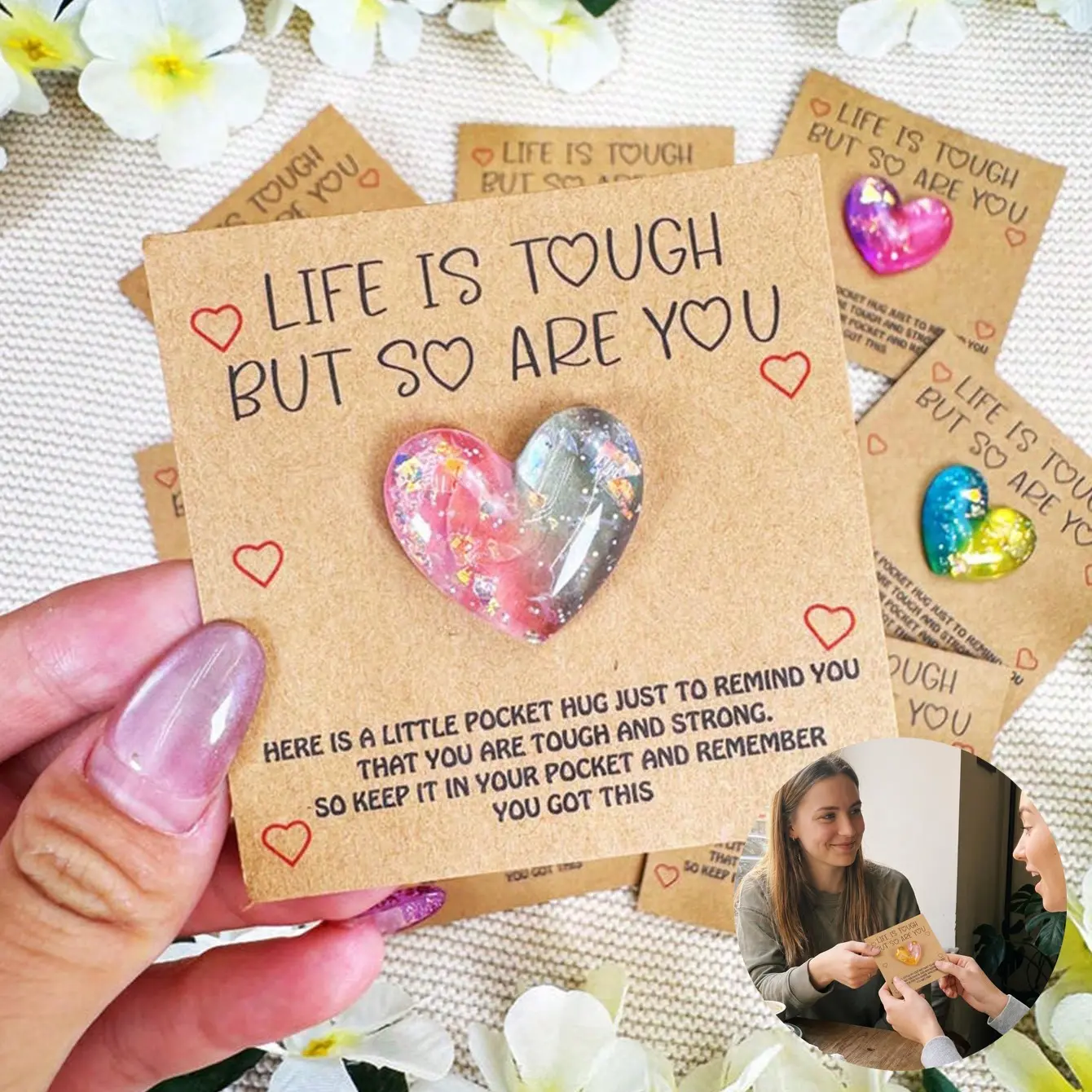 7 Warm Resin Pocket Hug Cards, Inspirational Greeting Cards for Birthday, Wedding, Valentine's Day, Perfect Gift for Family and Friends
