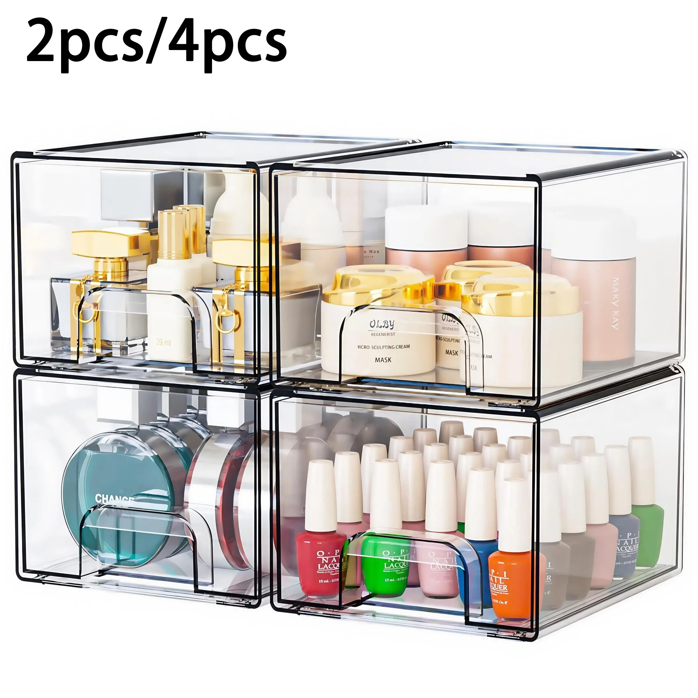 Stackable cosmetic storage drawers, acrylic cosmetic storage boxes, Clear Organizer, Cosmetics Organizer Storage, Cosmetic Organizers, used for dressing tables, bathrooms, kitchen cabinets
