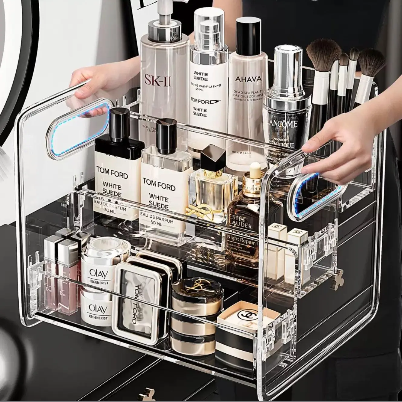Transparent Acrylic Cosmetic Storage Box, Multi-Layer Makeup Organizer for Desktop Vanity, Perfume Lipstick Skincare, Clear Plastic Containers