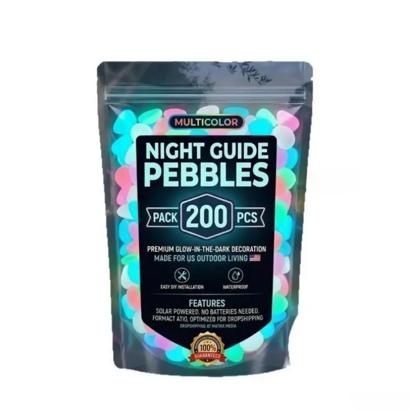 Glow Stone Multicolored Decorative Pebbles (200pcs, 1cm, 120g) - No Batteries Needed Bagged Pack for Garden Walkways, Patios, Fish Tank Aquarium Decor
