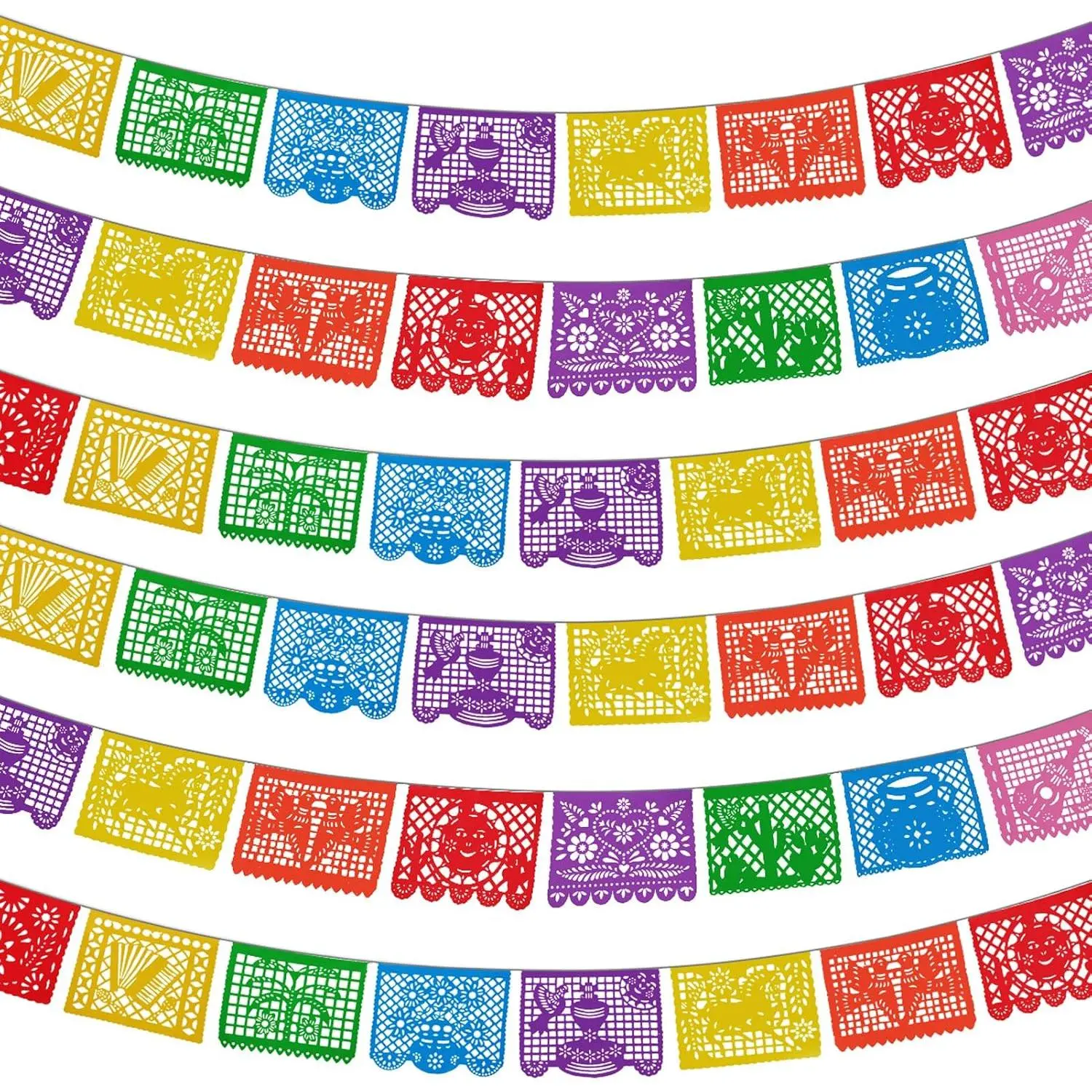 6 Packs 108 Ft Decorations Mexican Banners Papel Picado Banners Cinco De Mayo Decorations Dia De Los Muertos Decor Mexico Halloween Banner Birthday Decorations (6pack Banners) (6 Packs Banner)