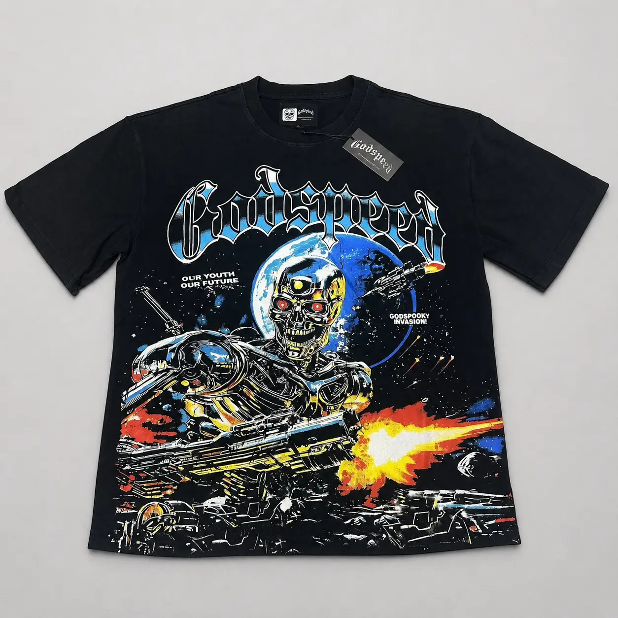 GODSPEED T-shirt Letter Print Short Sleeve Hip Hop Tees Men Couple Style GOD SPEED Round Neck Loose Cotton Casual Tee Streetwear Graphic T Shirt Vintage Tees 2000s Shirts