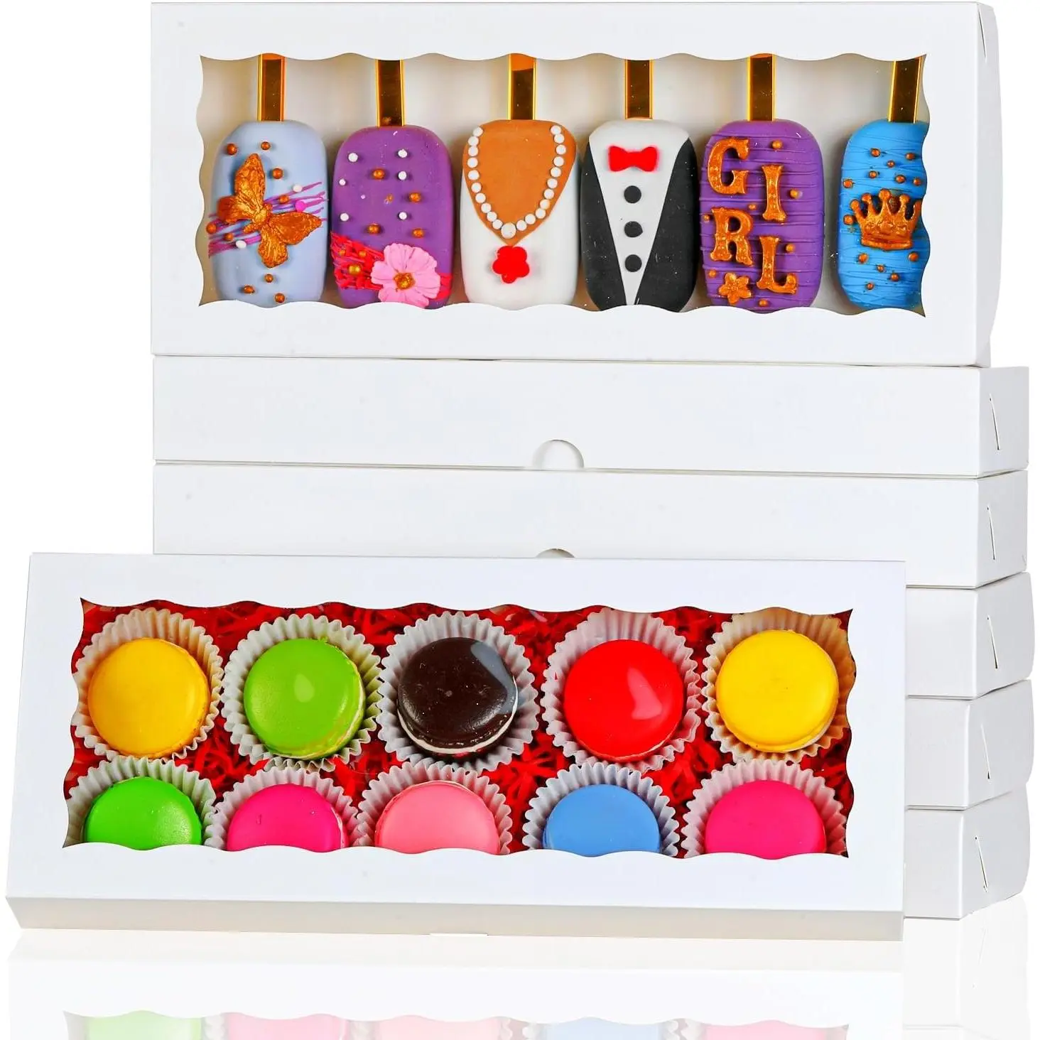 15 count 12x5x1.5Inch White Bakery Boxes with Window Cookies Boxes  Truffle Boxes Macaron Boxes Cakesickle Boxes Browines  Boxes for Christmas Valentine's Easter Mother's Day