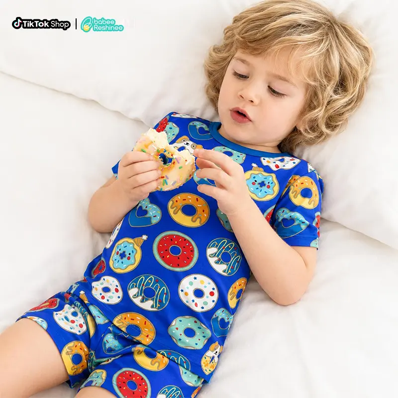 babee Reshinee Kids' Halloween Matching Pajama Sets, Short-Sleeve Bamboo Viscose with Fun Prints, Ultra Soft Stretchy for Toddlers 12M-8Y, Cute Pajamas, Short Sleeve Tops, Easter, Thanksgiving