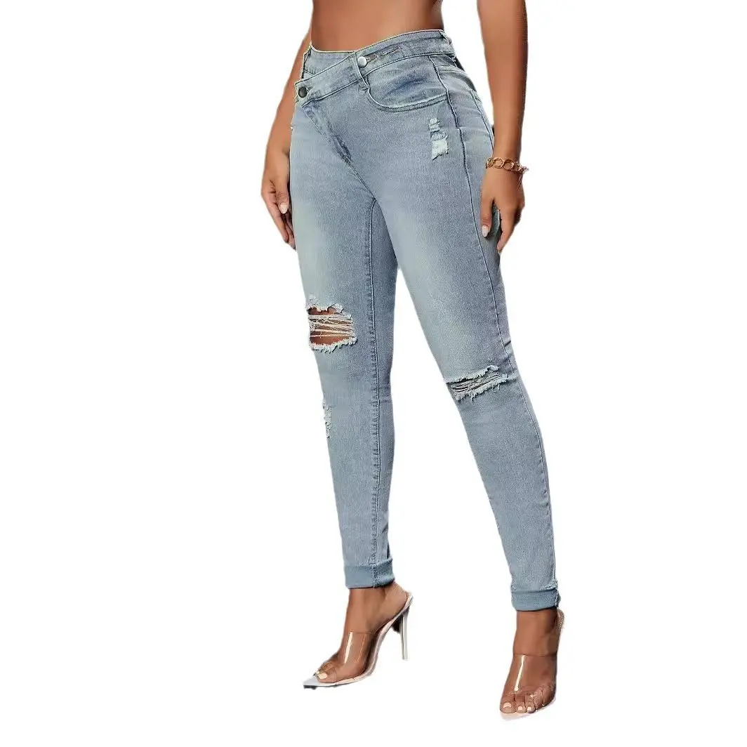 Women's 2026 New Broken Hole Washed Denim Jeans - Slim Skinny Fit with Align Tank Comfort Design, Breathable Basic Casual Bottoms
