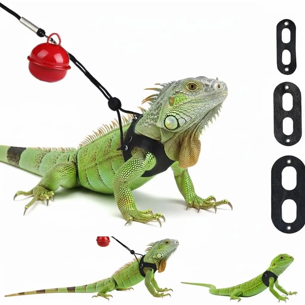 3-Pack Bearded Dragon Harness and Leash Set - Soft Leather, Adjustable S-M-L Reptiles/Lizards Harness for Small Pet Animals