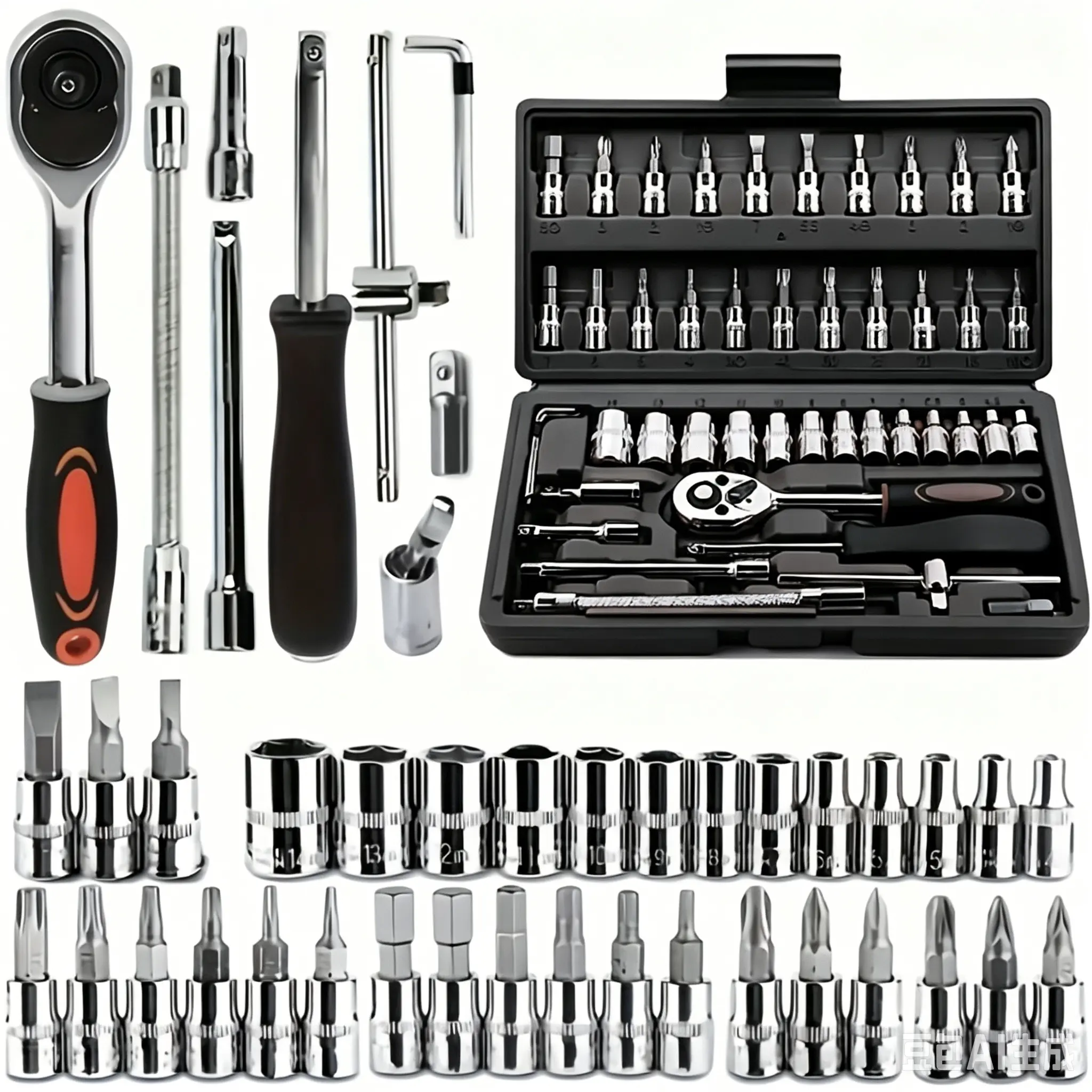 46-Piece Multi-Use Car Repair Tool Kit, Motorcycle Tools Set with Hex Wrench, Socket Wrench, Screwdriver, Adapter, Suitable for Cars, Bikes, Machinery, Automotive Tools Kit