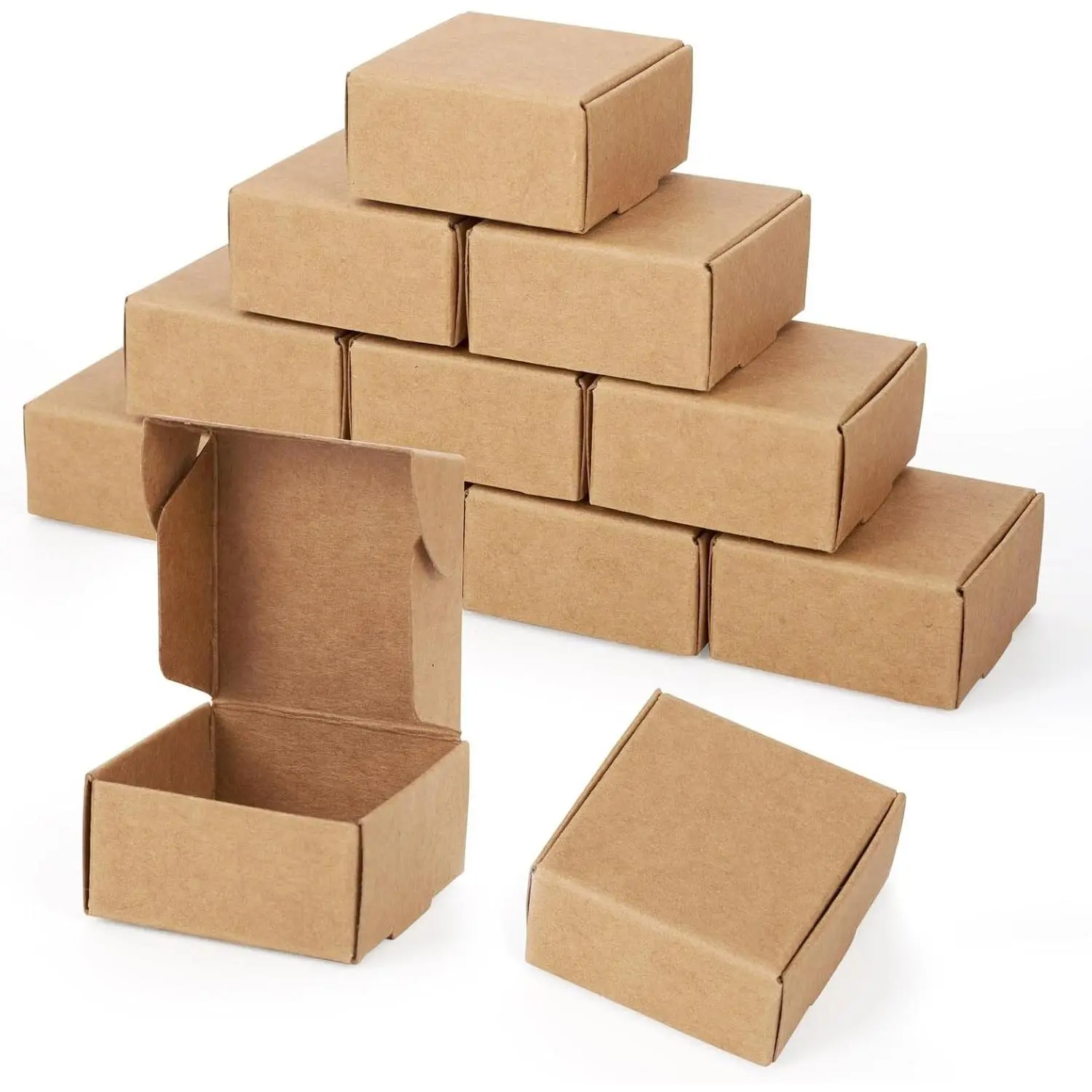 50pc 1.6 x 1.5 x 0.8 Inch Small Brown Corrugated Paper Shipping Boxes - Square Soap & Jewelry Gift Boxes for Small Business PackingGift