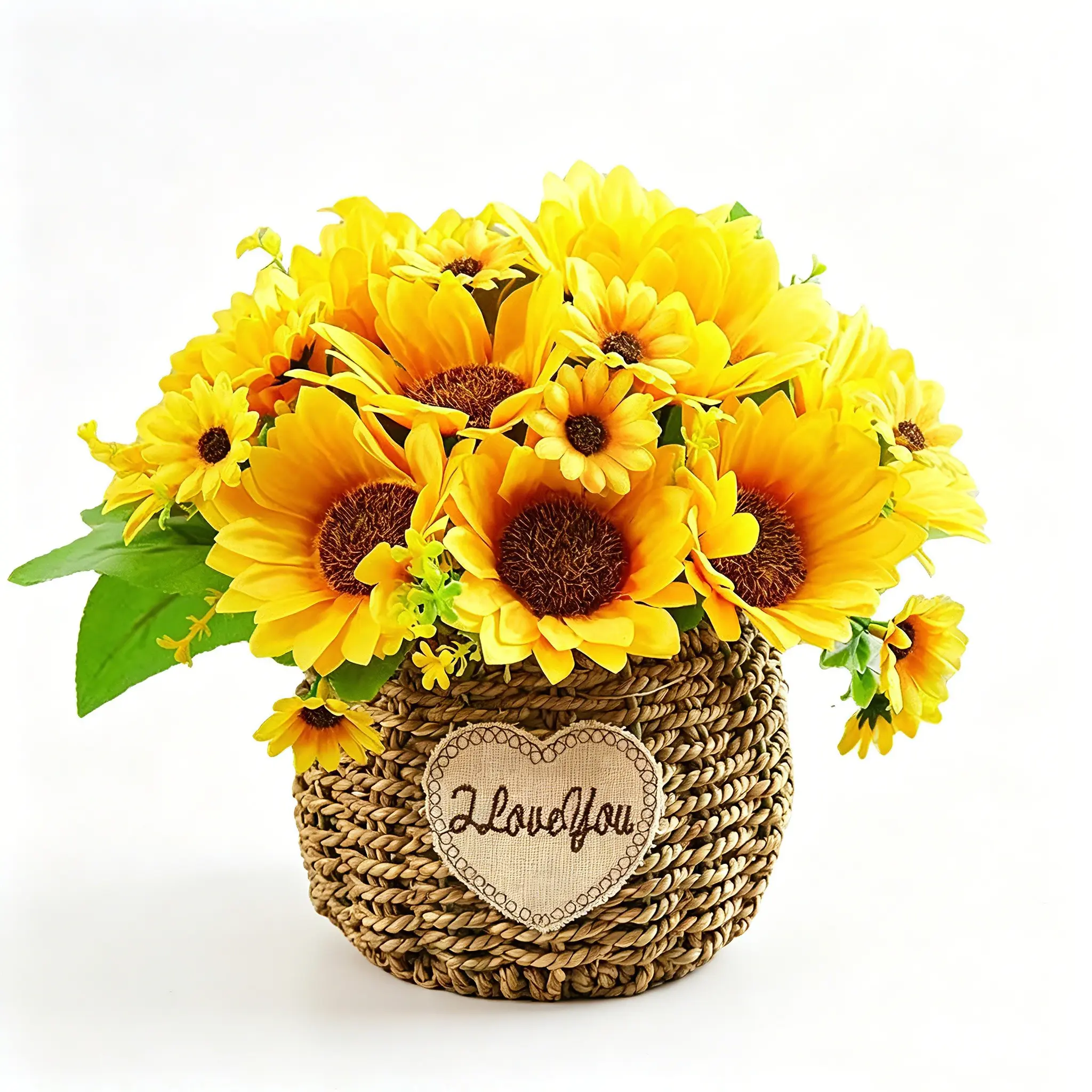 4pcs Realistic Sunflower Bouquet, Flowers with Leaves, No Maintenance, Home Decor, Wedding, Thanksgiving, Halloween, Christmas, Artificial Flower Bouquets