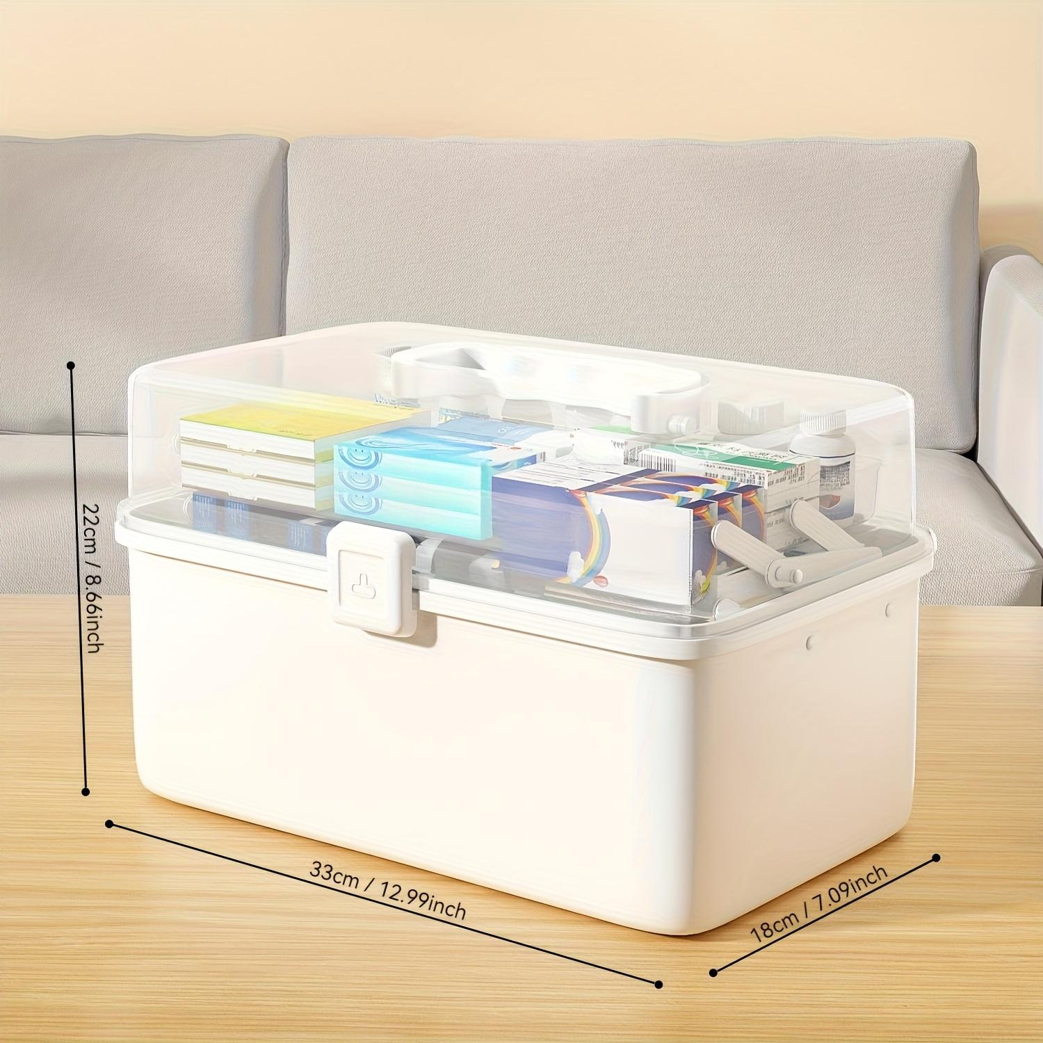 Three-Layer Large Capacity Household Medicine Box, Multi-Functional Storage Box, Foldable Tool Box, Art and Craft Storage Box, Sewing Supplies Organizer, Home First Aid Kit, Kitchen, Bedroom, Bathroom, Garage Medicine Storage Box with 2 Trays