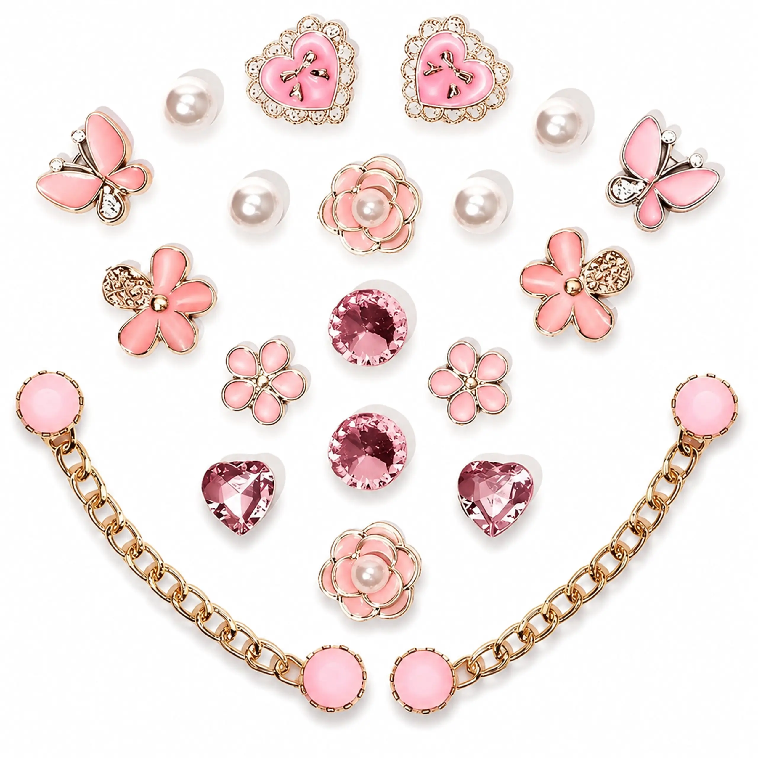 Women's Rhinestone Bag Charm Set - Shoe Decoration DIY Accessories with Butterfly, Crown, Pearl, Heart, Flower Designs for Clogs, Tote Bags, Backpacks, Purses, YM105, Birthday, Chain Link, Carrier Attachment Charms & Twillies