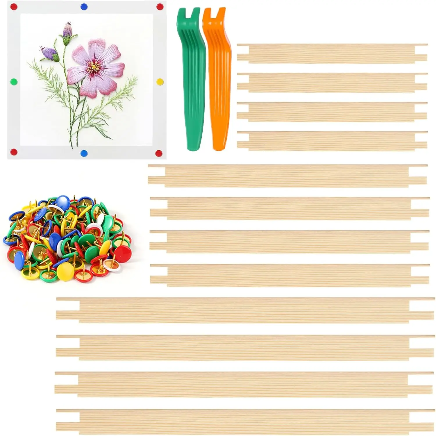 12 count Large Stretcher Bars Set for Needlepoint, 6 Pairs Big Size(16/14/8 Inch) Wooden Canvas Bars with Thumb Tacks & Remover, 3 Sizes DIY Splicing Frames for Embroidery Art Crafts