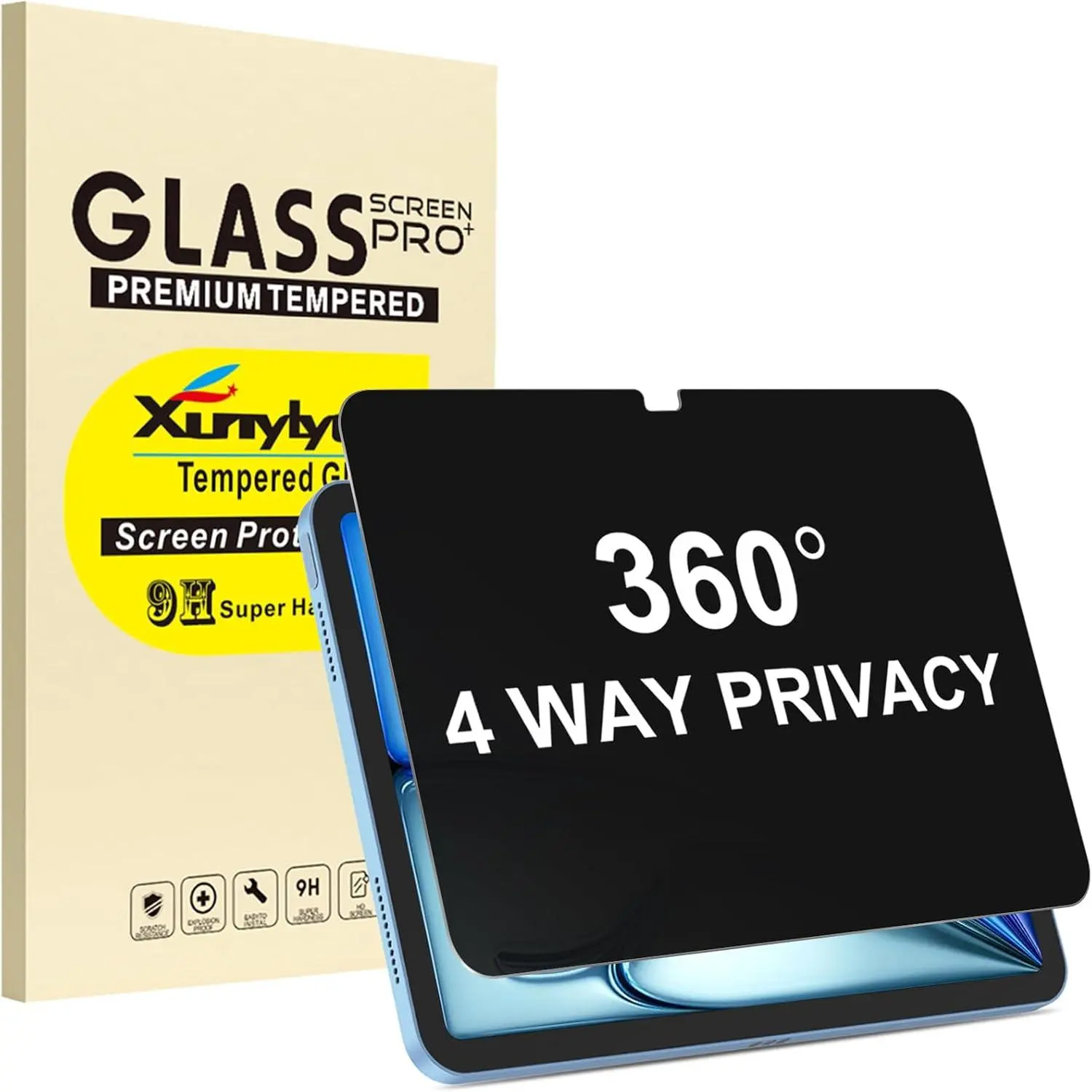 Privacy Tablet Screen Protector - 360-Degree 4-Way Anti-Spy Tempered Glass for 11in iPad Air M4/M3/M2 (8th/7th/6th Gen, 2026/2025/2024), Cover Compatible, Smooth Pencil Writing Support, Easy Installation, Strong Protection, Tablet Accessories