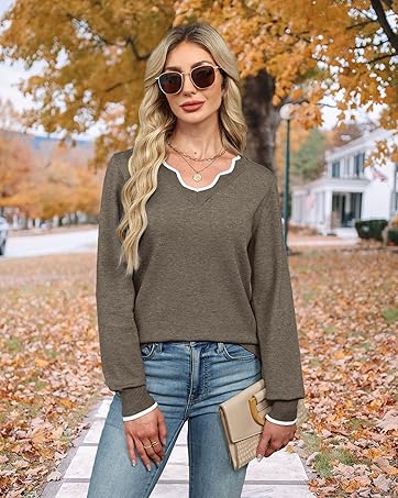 OFEEFAN Women's Soft V-Neck Pullover Sweater Lightweight Knit Top for Layering Casual Apricot Longsleeves SpringStatements OFEEFAN Women's Soft V-Neck Pullover Sweater Lightweight Knit Top for Layering Casual Apricot Longsleeves SpringStatements