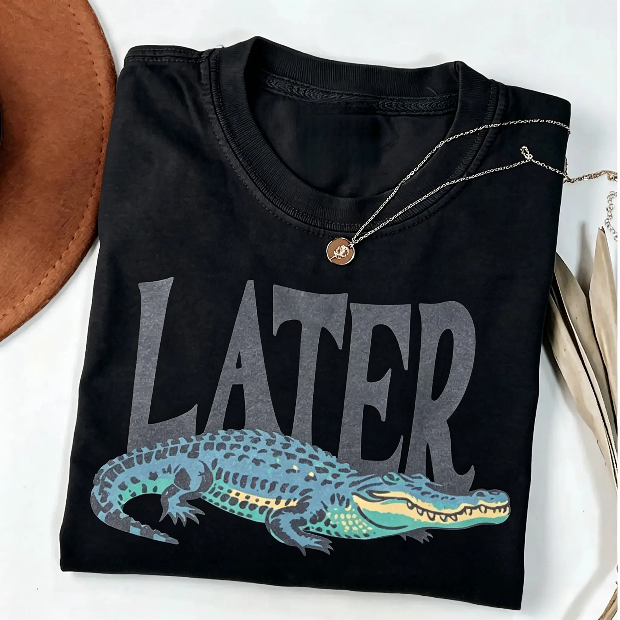 Crocodile Graphic T Shirt |   Vintage Animal Print Tee |   Retro Washed Shirt |   Casual Oversized Summer Top