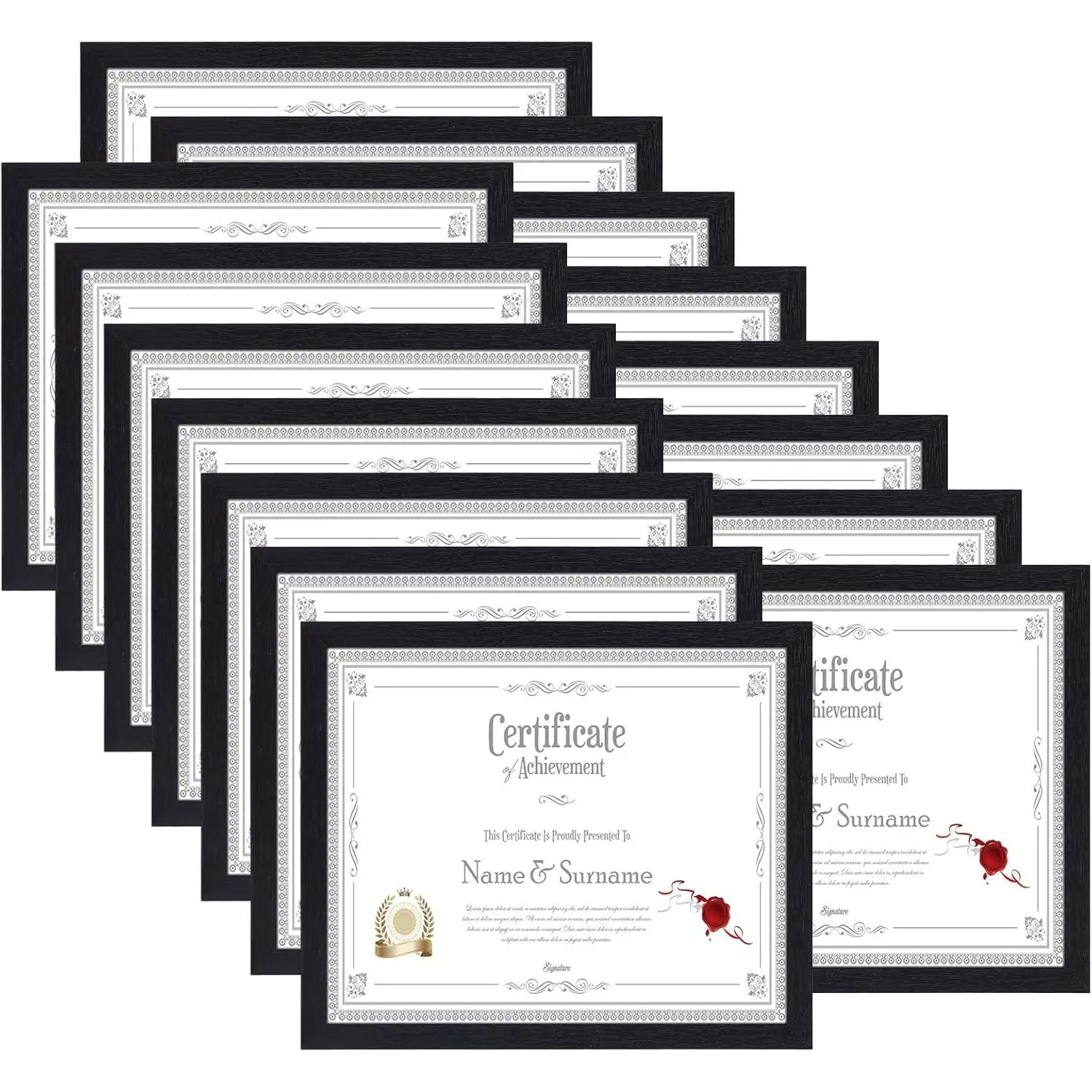 8.5 x 11 Picture Frame Set of 15, Black Photo Frames 8.5 by 11 for Certificate Diploma Document, Wall Hanging or Tabletop Display