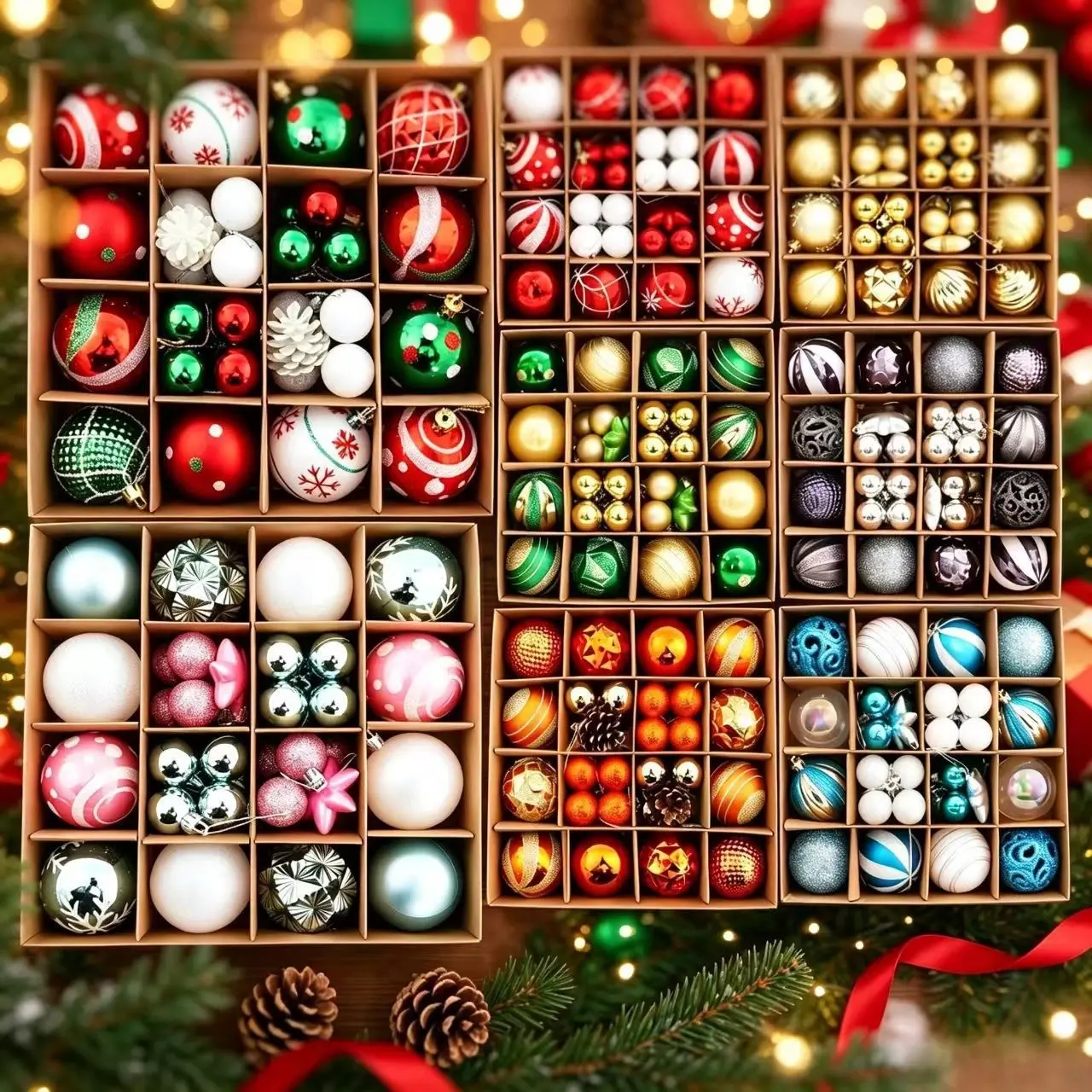 42 Christmas Tree Ball Ornaments, Colorful Holiday Decorations, 8 Styles Available, Room & Window Decor, Festival Party Accessories