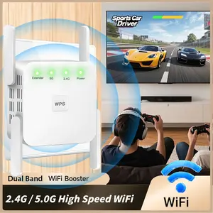 1200Mbps Dual Band WiFi Repeater with 4 High-Gain Antennas, Strong Wall-Penetrating Signal, Whole Home Coverage up to 12000 Sq.Ft, Ethernet Port, Supports 100 Devices, Home & Office