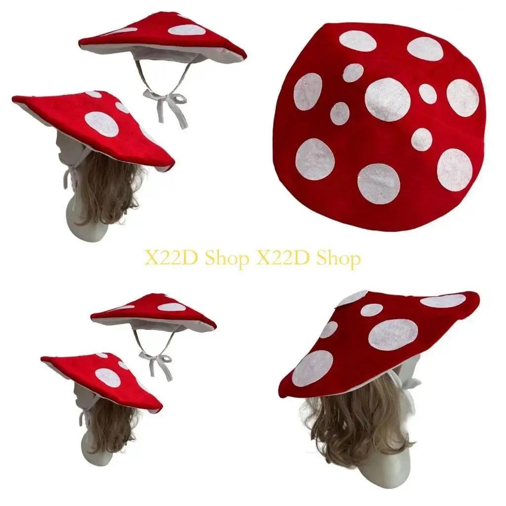 X22D Mushroom Hat for Halloween Costume Hat Festival Party Gathering Headgear Seasonal Party Photoshoots Hat Accessories