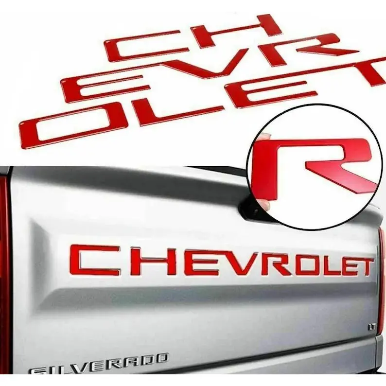Tailgate Insert Letters for Silverado 2019-2026 Model Raised Emblem Decal, Truck Rear Accessories, Matte Red