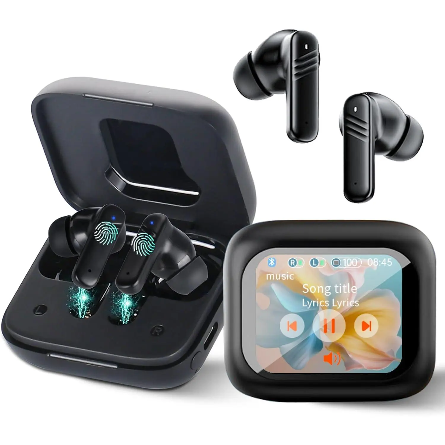 Wireless Earbuds Bluetooth 5.4 ANC ENC Ear Buds with Touch Screen LED Case, Call Noise Cancelling Dual Mic, in-Ear Earphones for Android iOS Phone Tablet Laptop, 7 EQ Long Playtime Deep Bass (Black)