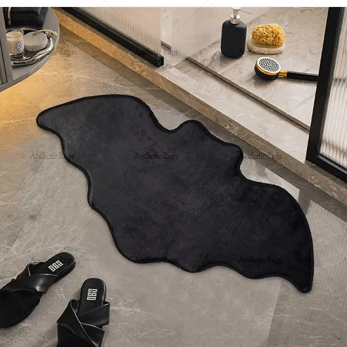 Dark Style Bat Bath Mat, Bathmat, Soft Bathroom Mat, Halloween Theme Bedroom Decor Long Strip Carpet, Cool Reflective Fabric Wear-Resistant Easy Clean Rug, Bathroom Rug Set, Bath Mats For Bathroom