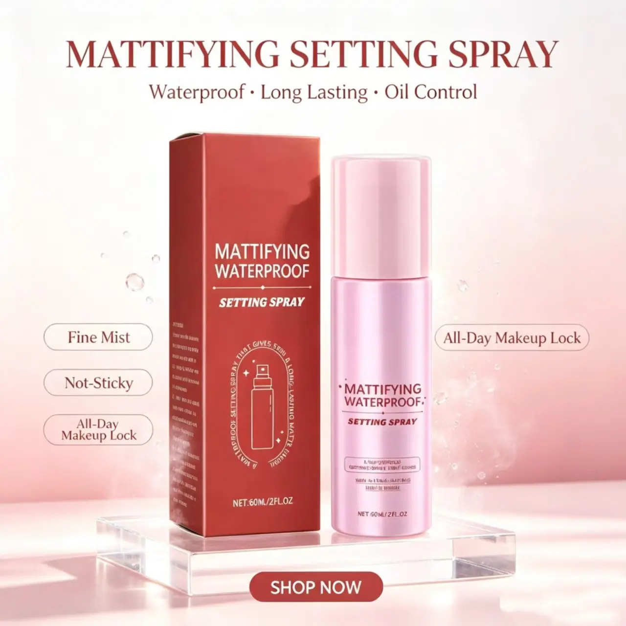 Matte Cosmetic Setting Spray with Hyaluronic Acid - Gentle Care, Moisture-Boosting Formula, Locks in Face Makeup for Long-Lasting Finish