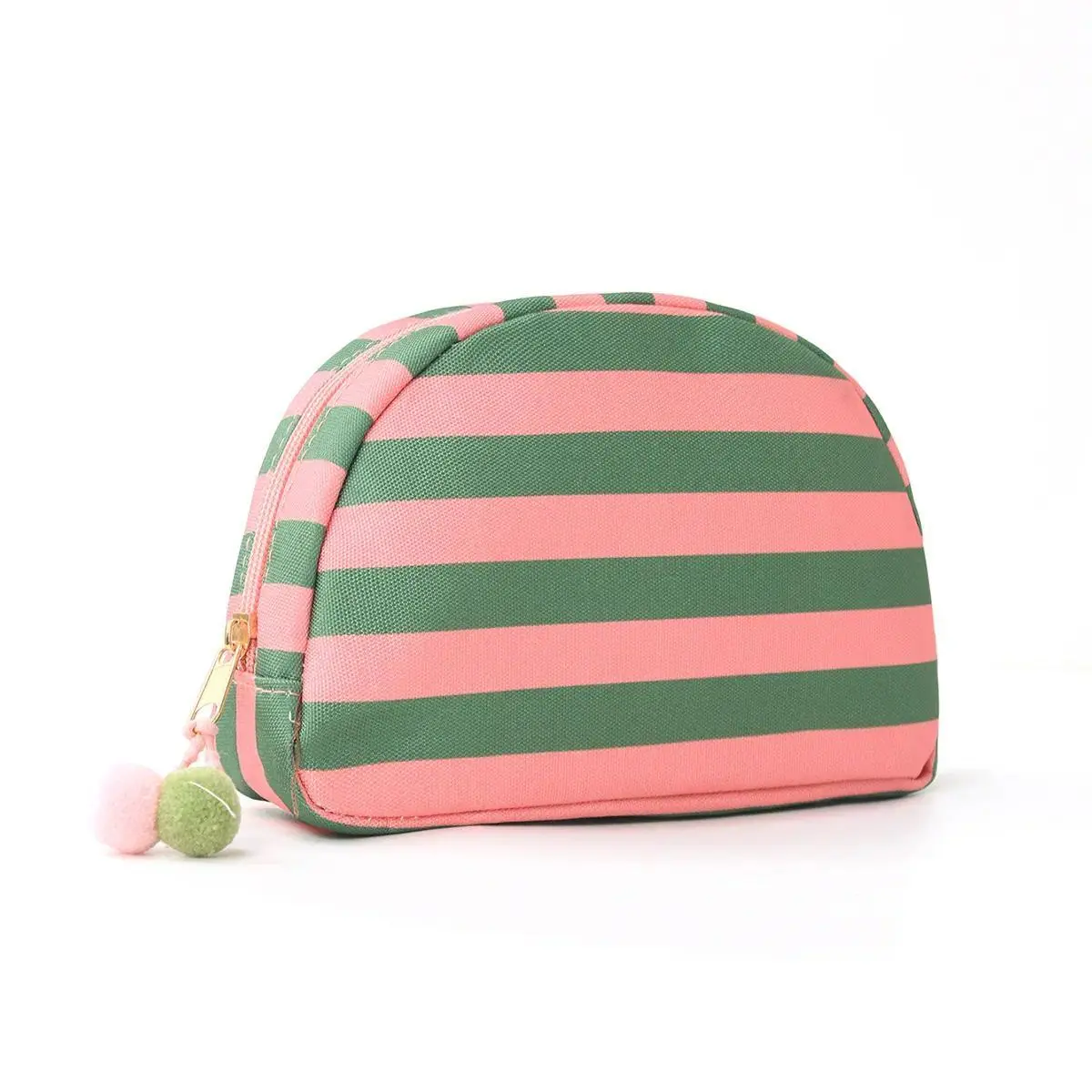 Women's Portable Cosmetic Pouch - Stripe Print Makeup Organizer Bag, Lightweight Zip Closure Travel Cosmetic Bag, Casual Luggage Accessory