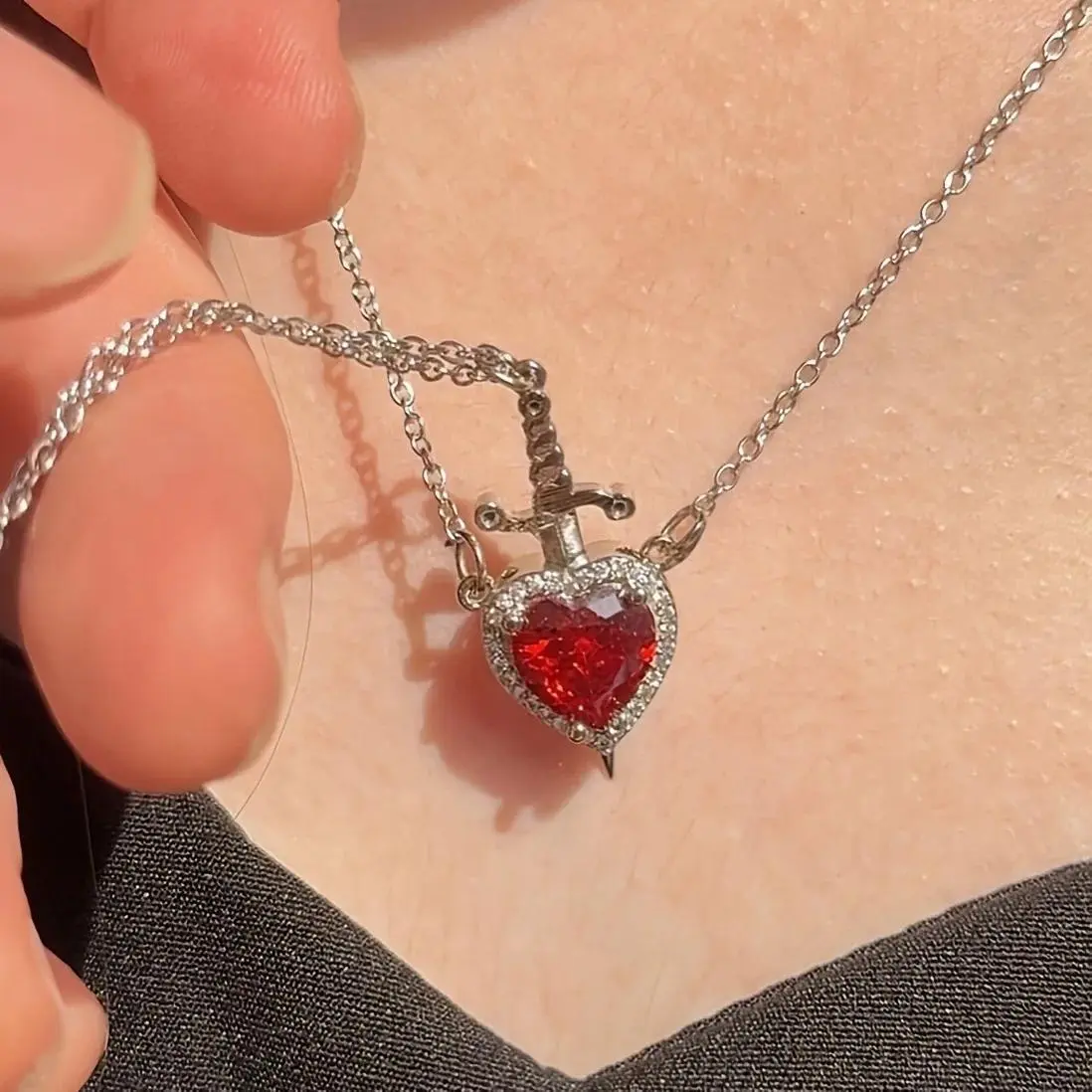Unisex Heart and Sword Pendant Jewelry Set, Includes Zircon Crystal Ring, Bracelet & Necklace - Romantic Valentine Gifts for Couples, Includes Pendant, Romantic Set, Unisex Wear