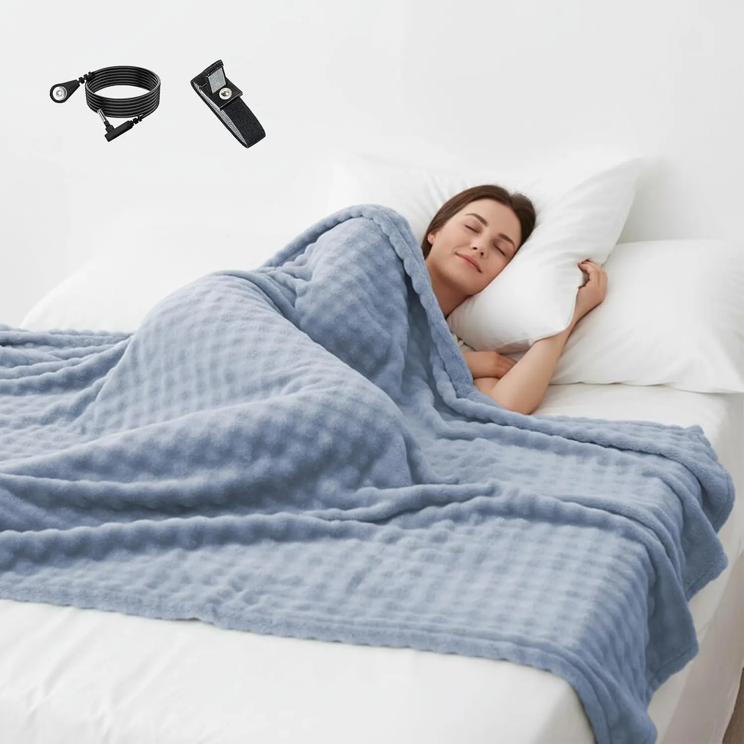 Grounding Blankets Grounding Sheets , Grounding Throw with Grounding Wristband for Improved Sleep, Conductive Grounded Mat for Bed with Grounding Wire (Blue, 50 * 60 in)